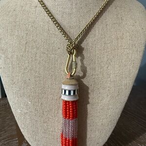 Stella & Dot Gold Necklace with Red and Cream Beads